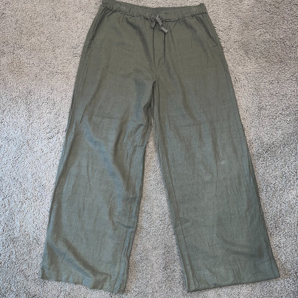 SPLENDID Angie Coastal Linen Blend Wide Leg Pull On Pants -Size L